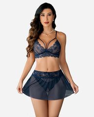 3 Piece Sets Lace Bralette, Skirt with Panty