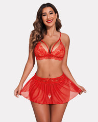 3 Piece Sets Lace Bralette, Skirt with Panty