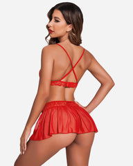 3 Piece Sets Lace Bralette, Skirt with Panty