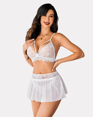 3 Piece Sets Lace Bralette, Skirt with Panty