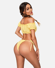 Floral Mesh Ruffle Lingerie Set