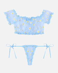 Floral Mesh Ruffle Lingerie Set