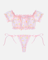 Floral Mesh Ruffle Lingerie Set