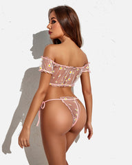 Floral Mesh Ruffle Lingerie Set