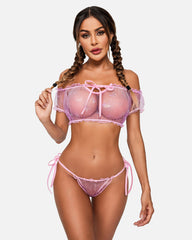 Floral Mesh Ruffle Lingerie Set