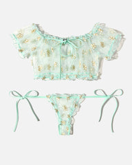 Floral Mesh Ruffle Lingerie Set