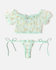 Floral Mesh Ruffle Lingerie Set