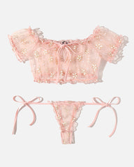 Floral Mesh Ruffle Lingerie Set