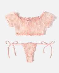 Floral Mesh Ruffle Lingerie Set