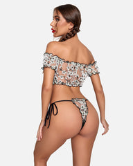 Floral Mesh Ruffle Lingerie Set