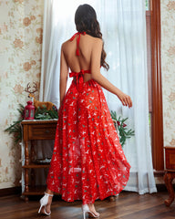 Deep V Neck Lace Mesh Dress