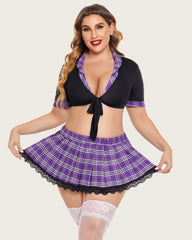 Plus Size Lingerie with Tie Top and Mini Skirt