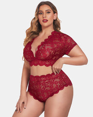 Plus Size Floral Lace Trim Set