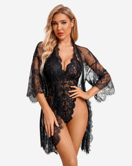 2 Piece Set Lace Robe with Teddy