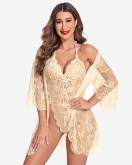 2 Piece Set Lace Robe with Teddy