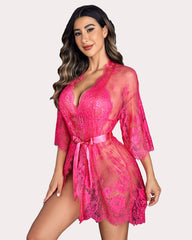 2 Piece Set Lace Robe with Teddy