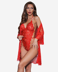 2 Piece Set Lace Robe with Teddy