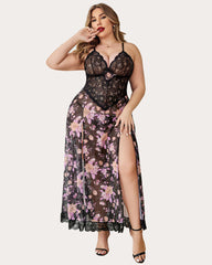 Plus Size Floral Side Slits Nightdress
