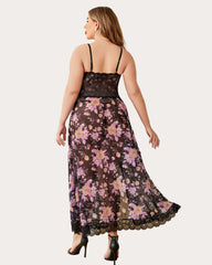 Plus Size Floral Side Slits Nightdress