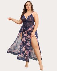 Plus Size Floral Side Slits Nightdress