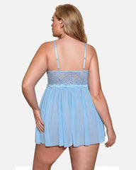 Plus Size V Neck Mesh Side Slit Babydolls