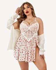Plus Size Heart Lace Side Slit Nightdress