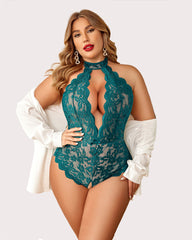 Plus Size Lace Halter Teddy