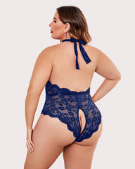 Plus Size Lace Halter Teddy