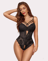Floral Lace Crotchless Bodysuit