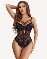 Floral Lace Crotchless Bodysuit
