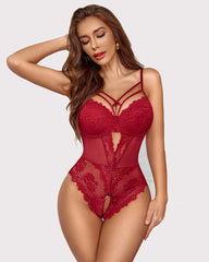 Floral Lace Crotchless Bodysuit
