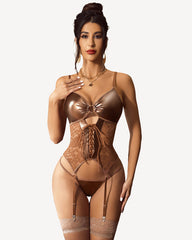 Faux Leather Corset With Garter Belt