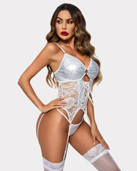 Faux Leather Corset With Garter Belt