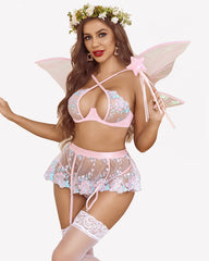 3 Piece Lace Floral Push Up Lingerie Set