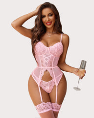 Floral Lace Corsets and Panty Set