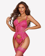 Floral Lace Corsets and Panty Set