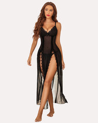 Lace Mesh Side Split Nightgowns