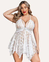 Plus Size Lace Front Slit Nightdress