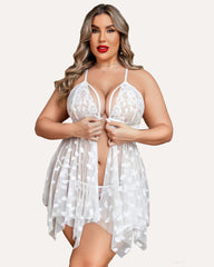Plus Size Lace Front Slit Nightdress