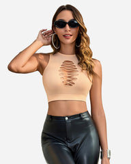 Fishnet Top Cut Out Crop Tank Top