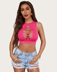 Fishnet Top Cut Out Crop Tank Top