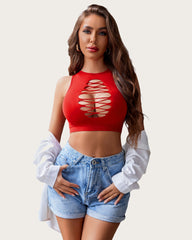 Fishnet Top Cut Out Crop Tank Top