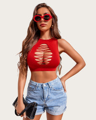 Fishnet Top Cut Out Crop Tank Top