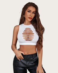 Fishnet Top Cut Out Crop Tank Top