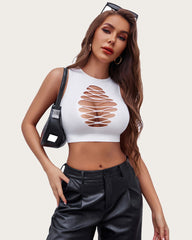 Fishnet Top Cut Out Crop Tank Top