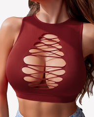 Fishnet Top Cut Out Crop Tank Top