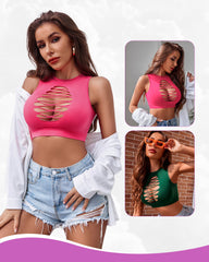 Fishnet Top Cut Out Crop Tank Top
