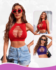 Fishnet Top Cut Out Crop Tank Top