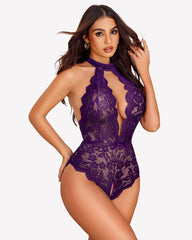 Halter Lace Bodysuit V Neck Teddy