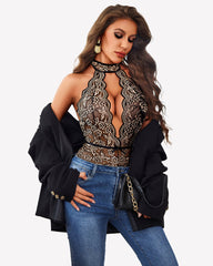 Halter Lace Bodysuit V Neck Teddy